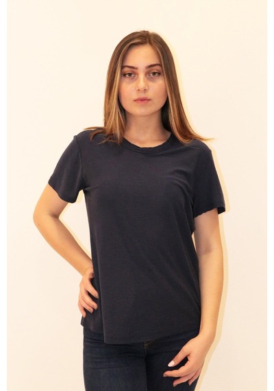 Rich Kadın Organik Bisiklet Yaka T-shirt %100 Pamuk Tişört SIYAH