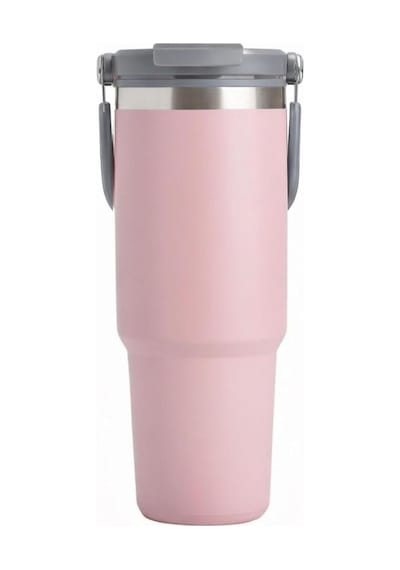 900 Ml Paslanmaz Çelik Pipetli Ve Kilit Kapaklı Kulplu Termos 6 Saat Sıcak/soğuk - Fc1180 Pemb Pembe