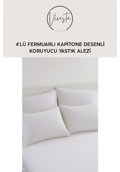 Fermuarlı Kapitone Yastık Koruyucu 4'lü Set Yumuşak Ve Dayanıklı Kumaş Beyaz