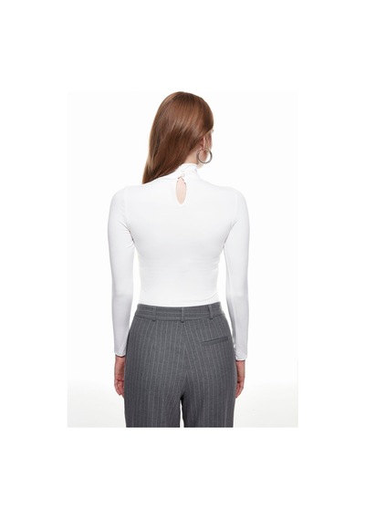 Quzu Balıkçı Yaka Bodysuit Ekru-1732 Ekru