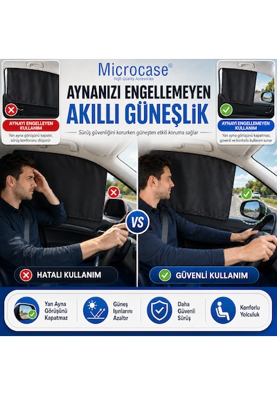 Microcase Universal Oto Güneşlik Perde Yan Cam Güneşliği Anne Bebek Çocuk Perdesi 2 Adet - Al5634 Siyah