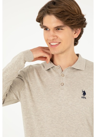 U.S. Polo Assn.  Erkek Slim Fit Polo Yaka Taş Melanj Basic Kazak 50292434-VR225