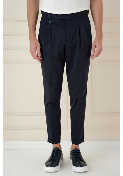 Efor Comfort Fit Beli Tokalı Çift Pileli Lacivert Jogger Pantolon P 1172 Lacivert
