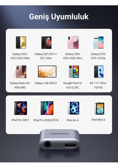 Usb C - 3.5mm Kulaklık Jakı Ses Adaptörü Ve Şarj Cihazı Dac Tip C - Aux Kulaklık Ayırıcı İpad Pro 2021/2020, İpad Air 4, İpad Mini 6, Galaxy S21 Ultra S20 Fe Note20 Tab S7+ İle Uyumlu