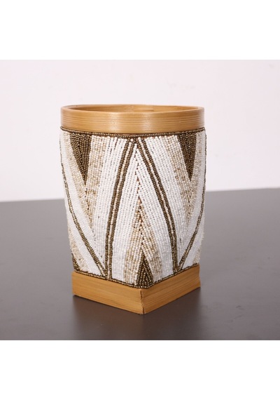Bali Boncuklu & Bambu Vazo 24x17,5 Cm Beyaz