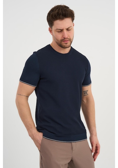 Alexander Gardi Alexandergardı Bisiklet Yaka Kolları Şeritli Triko T-shirt 1243 Lacivert