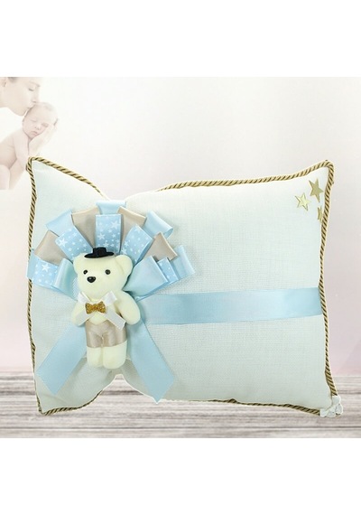 Süslebabypartystore Takı Yastığı, Keten Kumaş Mavi & Altın Mavi - Gold