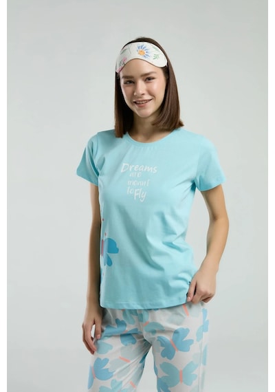 Rolypoly Kadın Mavi Kısa Kol Pijama Takım Mavi