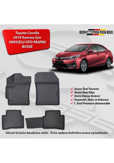 Toyota Corolla Paspas Araca Özel Sedan 2019 Sonrası BOSSE 3D Havuzlu Oto Paspas
