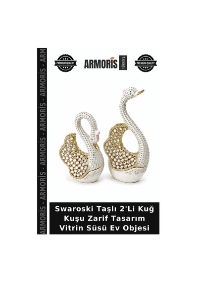 Swaroski Taşlı 2'li Kuğ Kuşu Zarif Tasarım Vitrin Süsü Ev Objesi