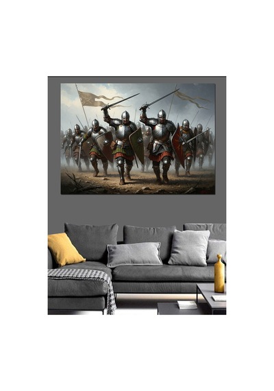 At Üzerinde Şanlı Ortaçağ Savaşçıları Yağlı Boya Dokulu Kanvas Tablo Canvas Tablosu
