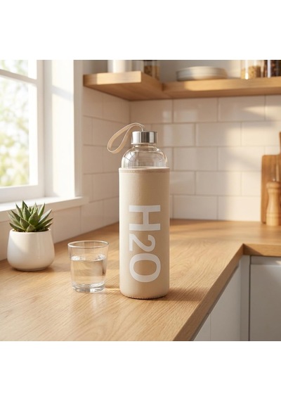 Tohana H2o Kılıflı Cam Matara 600 Ml Bej