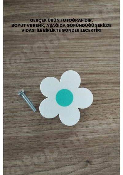 3 Adet - Turkuaz Papatya Dolap Kulpu - Çocuk Odası Kulp, Papatya Kulp - 5 Cm - Kulp Vidası Dahildir Sarı