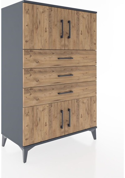 Hyperion Dolap Tek Raflı 3 Çekmeceli 4 Kapaklı 88x44x134 Antrasit-çam Antrasit