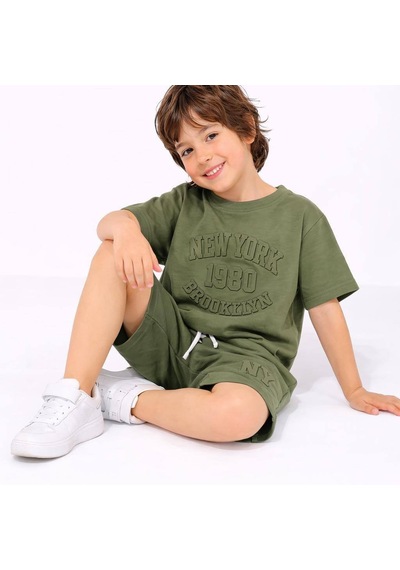 Miniko Kids Erkek Çocuk Kabartma Modelli Pamuk Şortlu Takım Yeşil