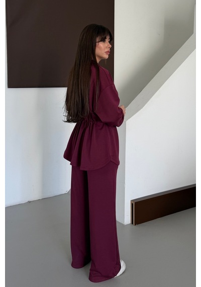 Balenbi Oversize Fermuarlı Beli Bağcıklı Polo Yaka Modal Kadın Takım 1196 - Form Serisi Bordo Balenbi Oversize Fermuarlı Beli Bağcıklı Polo Yaka Modal Kadın Takım 1196 - Form Serisi Bordo
