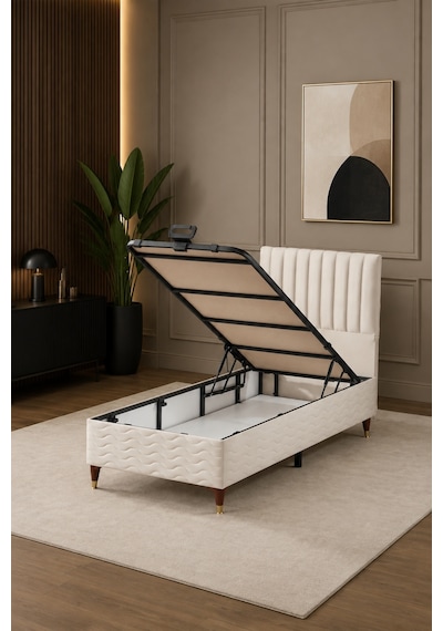 Beehanem Ezgi Krem 120x200 En Geniş Tek Kişilik Premium Baza Başlık Takımı 2'li Set 120 x 200