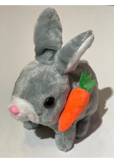 Era Sesli Zıplayan Hareketli Havuçlu Peluş Tavşan 18x17 Cm Gri