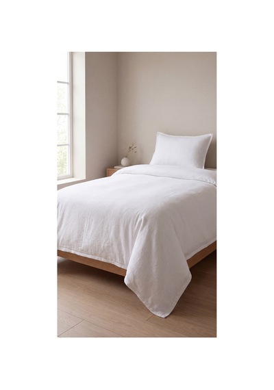 %100 Pamuk Keten Tek Kişilik Nevresim Takımı Lastikli Çarşaflı 160x200 Cm Beyaz - 904795714 Beyaz