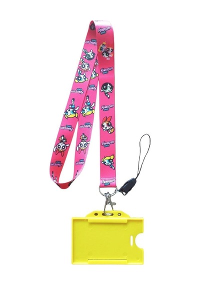 Power Puff Girls Kart Askı Ipi Yaka Askı Ipi, Boyun Askı, Telefon Askı Aparatı, Sarı Yatay Kartlık