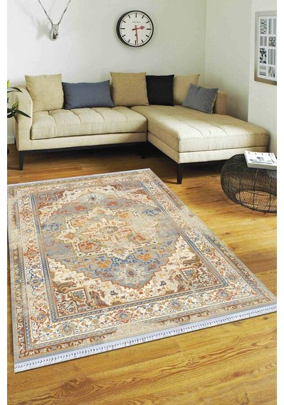 Tarçın Klasik Göbekli Dokuma Pamuk Taban Kaymaz Kilim Klm077n11