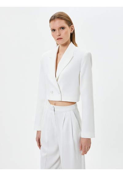 Koton Crop Blazer Ceket Düğmeli Kruvaze Kırık Beyaz 4sak50015uw 4SAK50015UW001 Ekru