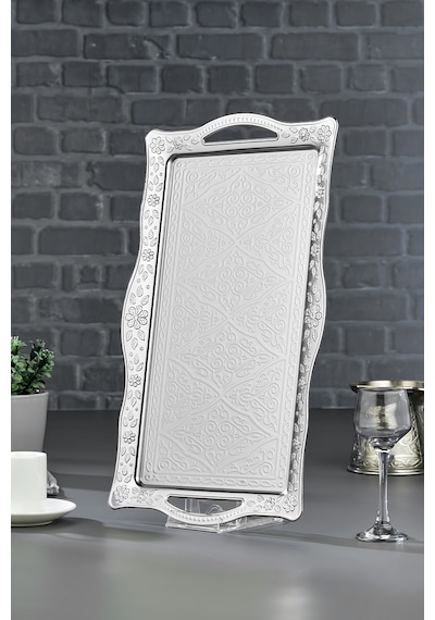 Cooker Sedef Metal Dikdörtgen Sunum Tepsisi 42 Cm Ckr4746 Gümüş