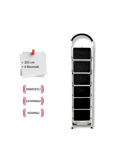 Çelik 6 Basamaklı Geniş Basamak Ev - Ofis Tipi Merdiven - Tutacaklı