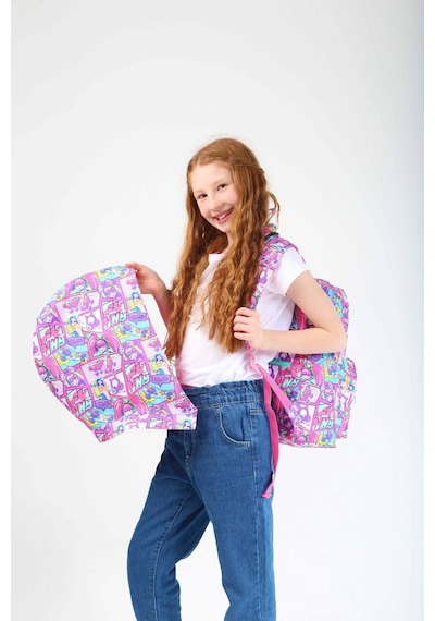 Kaukko Kids Pembe Yeşil Kız Çocuk Okul Sırt Çantası - Yağmurluk Özellikli
