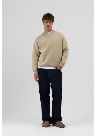 Vamos Oversize Bisiklet Yaka Baskılı Sweatshirt Haki