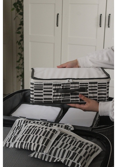 Adarya Home Zebra Desen Valiz Düzenleyici Bavul İçi Organizer Set 6'lı Beyaz
