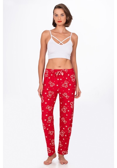 Kompedan Kadın Süet Kırmızı Ayıcık Desenli Pijama Tek Alt Desen 17