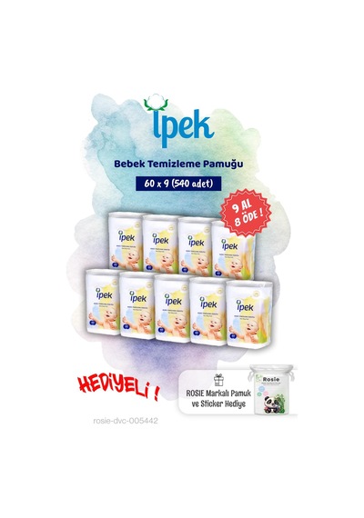 İpek 9 Al 8 Öde 60'lı Bebek Temizleme Pamuğu Ve Rosie Pamuk Hediye