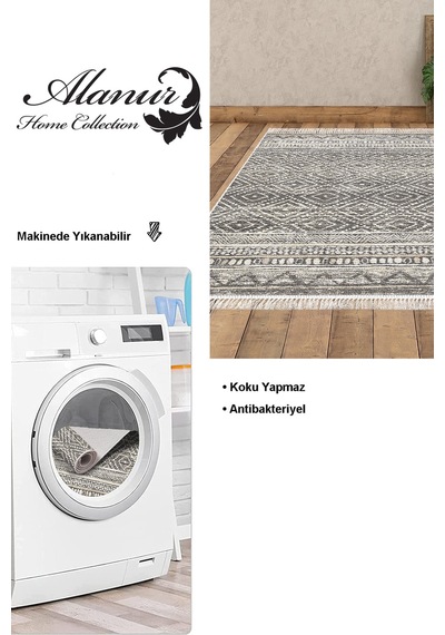 Dekoreko Kaymaz Taban Djt Salon Halısı Trend Saçaklı Iskandinav F5087 gri