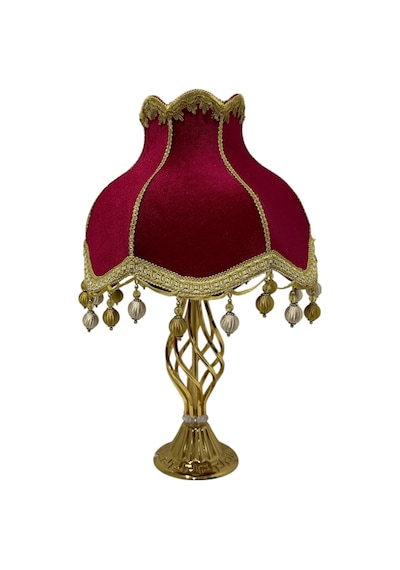 Kırmızı Kadife Şapkalı Gold Kaplama Ayaklı Klasik Model Abajur Klasik Dekoratif Aydınlatma 50x30cm