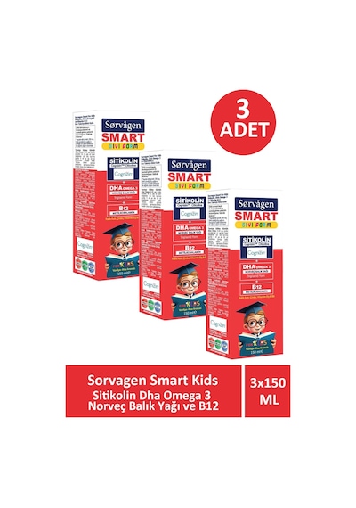 Sorvagen Smart Kids Sıvı Form Sitikolin Dha Omega 3 Norveç Balık Yağı Ve B12 3 x 150 ML