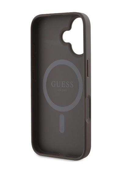 Apple Uyumlu iPhone 16 Plus Kılıf Guess Lisanslı Magsafe Şarj Özellikli 4g Desenli Yazı Logolu Peony Kahverengi
