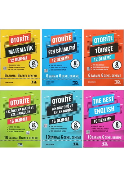 Tandem Yayınları Otorite 8. Sınıf Matematik Fen Türkçe İnkılap Din İngilizce Deneme Seti