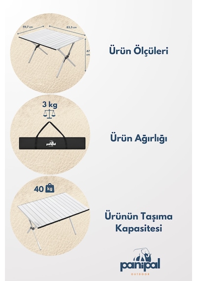 Panipal Alüminyum, Katlanabilir Kamp Ve Piknik Masası,taşıma Çantasıyla L Gri