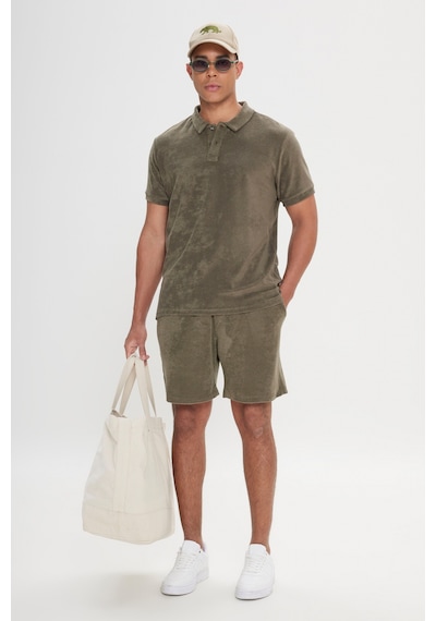 AC&Co / Altınyıldız Classics Erkek Hakı Slim Fit Dar Kesim Pamuklu Havlu Kumaş Polo Yaka Tişört Hakı