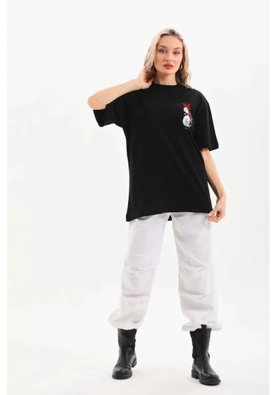 Suma Unisex Oversize Baskılı T-shirt - Siyah