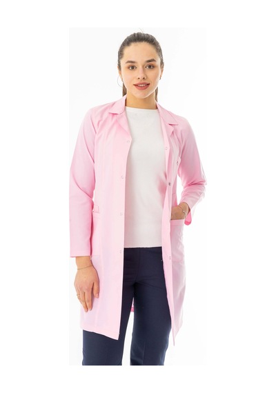 Spor Yaka Uzun Kol Kadın Personel Önlüğü Alpaka Kumaş Pembe Rnk111 Pembe
