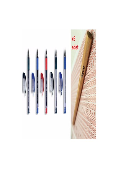 1425 Tükenmez Kalem 2 Siyah 2 Mavi 1 Kırmızı Tk & Faber-castell Natural Ösym Kurşun Kalemi 6"lı 2,5b Siyah, Mavi, Kırmızı, Natural
