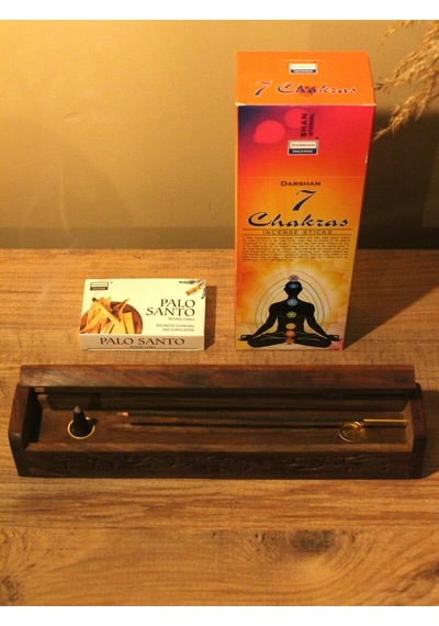 Ağaç Tabut Tütsülük & 10 Adet Palo Santo Konik Tütsü & 7 Çakra Çubuk 6lı Paket 250 Adet Tütsü