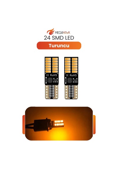 T10 W5w 24 Smd Led Ampul Turuncu Canbus Park Sinyal İç Aydınlatma 2 Adet