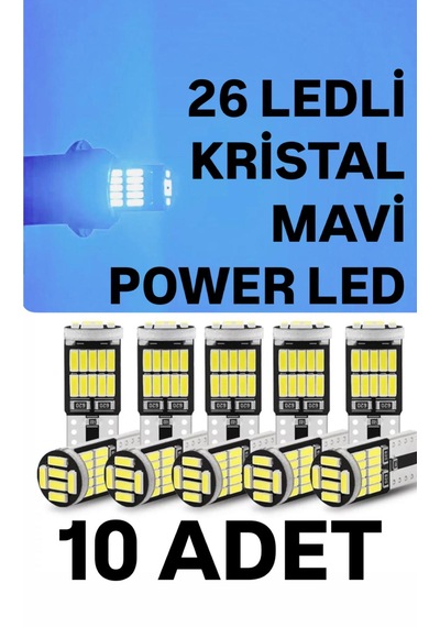 T10 Led 26 Ledli 10 Adet W5w Metal Ultra Power Buz Mavi Kristal Mavi Park Plaka Tavan Ampulü