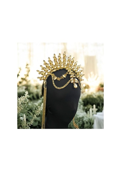 Alınlıklı Taç Büyük Gelin,kına,nişan,söz,after,bride,party Taç Sarı - 694987365 Sarı