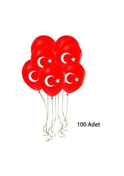 100 Lü Bayrak Balon Türk Bayraklı Balon Ay Yıldız Kırmızı Balon