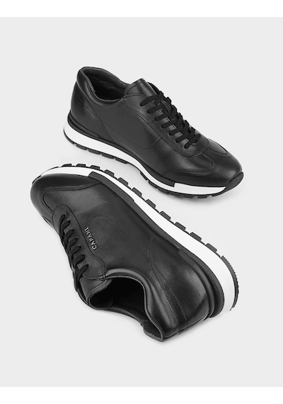 Cabani Hakiki Deri Siyah Bağcıklı Erkek Spor Sneaker Ayakkabı Siyah