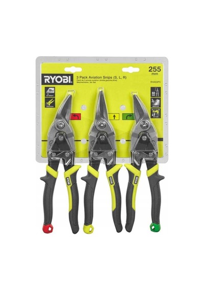Ryobi RHAS3PC Kaportacı Makası Seti 3 Parça (Sağ,Sol,Düz 255Mm) (5132006054)